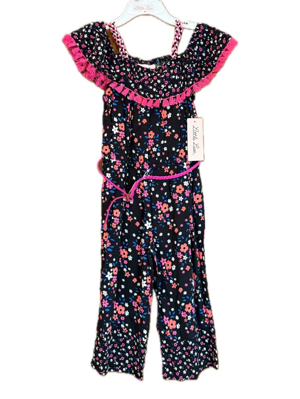 NWT Little Lass Girls Floral Cold Shoulder Jumpsuit with Belt Size 4T